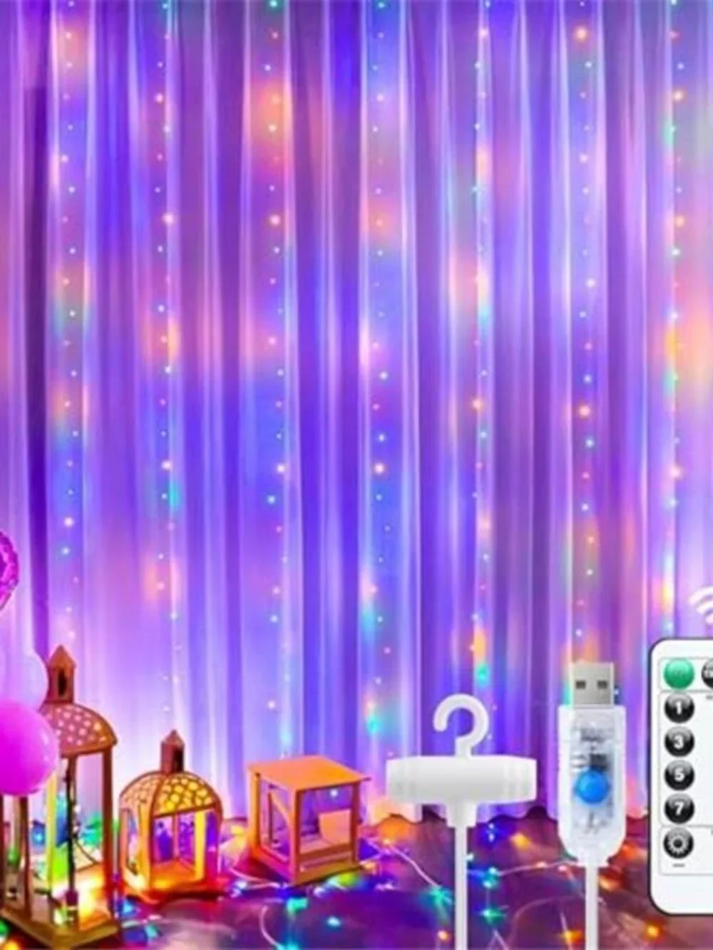 LED Curtain String Lights Multicolor Remote USB Waterproof 8 Modes Timer